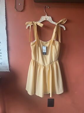 Vici Yellow Gingham Tie-Shoulder Mini Dress